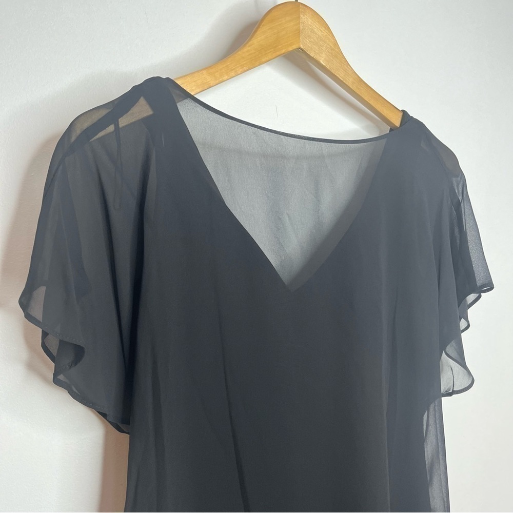 Adrianna Papell Womens XS Black Flutter Sleeve Chiffon Dress High Low Hemline - Picture 5 of 14